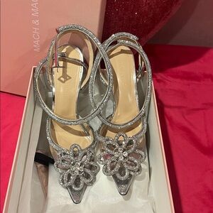 MACH & MACH Silver Crystal Embellished Heels
